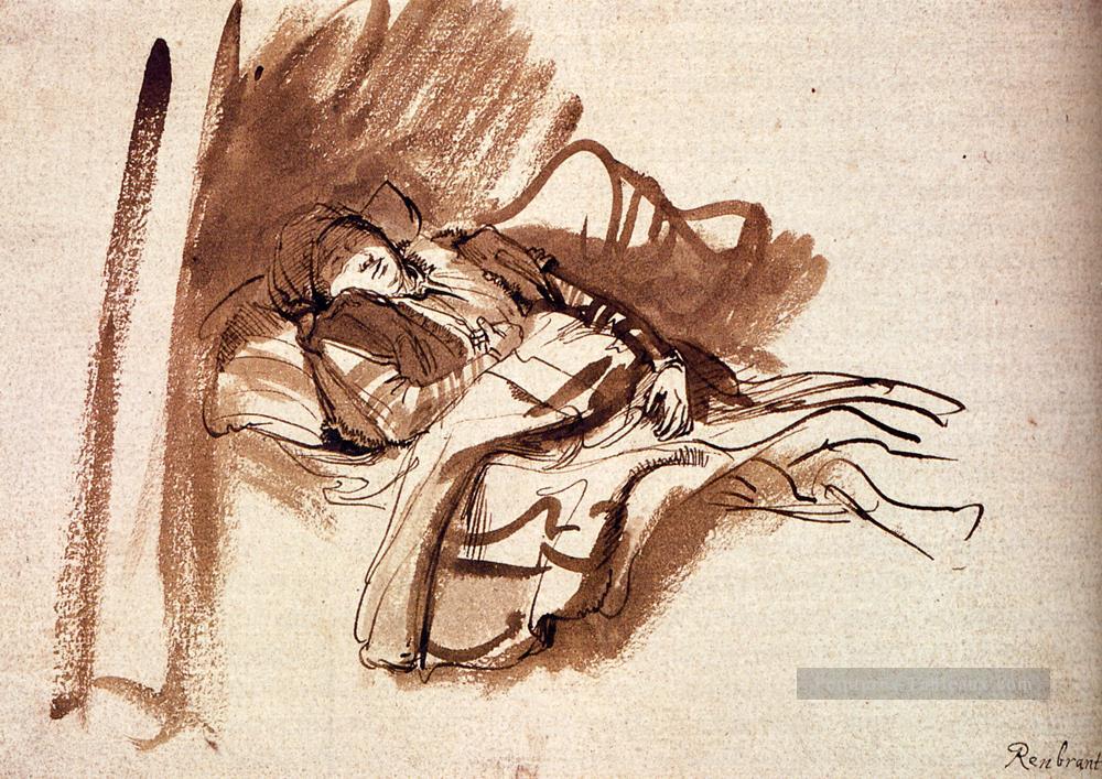 Sakia endormie dans son lit Rembrandt Peintures à l'huile